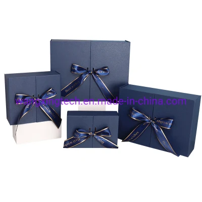 Оптовая синяя подарочная коробка, фестивальная подарочная упаковка, большая подарочная коробка-фолио на день рождения, косметическая подарочная коробка с двойной дверью